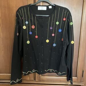 Marisa Christina Woman Christmas Beaded‎ Ornament Black Cardigan Plus Size X